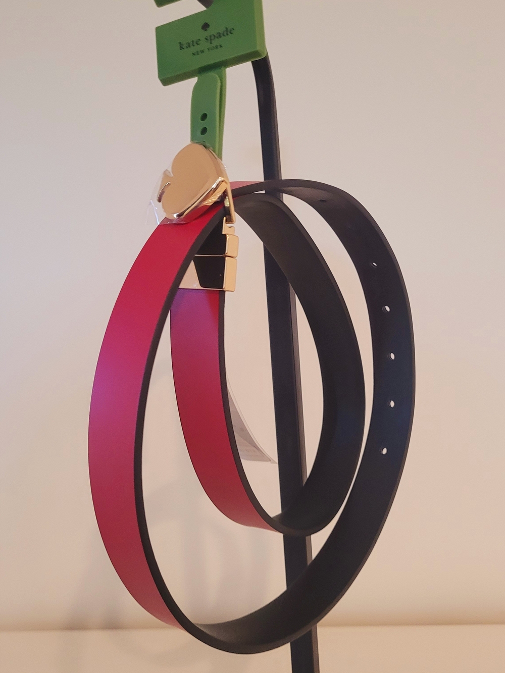 Kate Spade Twist Reversible Red & Black with Gold Heart Buckle